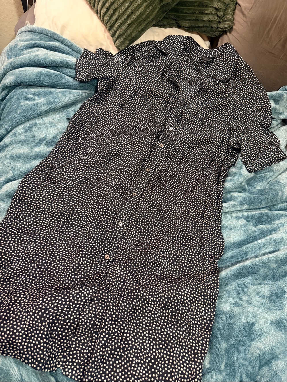 Women's Black Polka Dot Button-Front 100% Silk Midi Dress